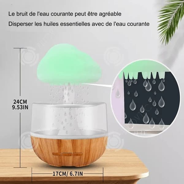 INN Luftfuktare 300 ml Regnmoln Träspridare för eterisk olja med vattendroppar 7 färg LED-lampor