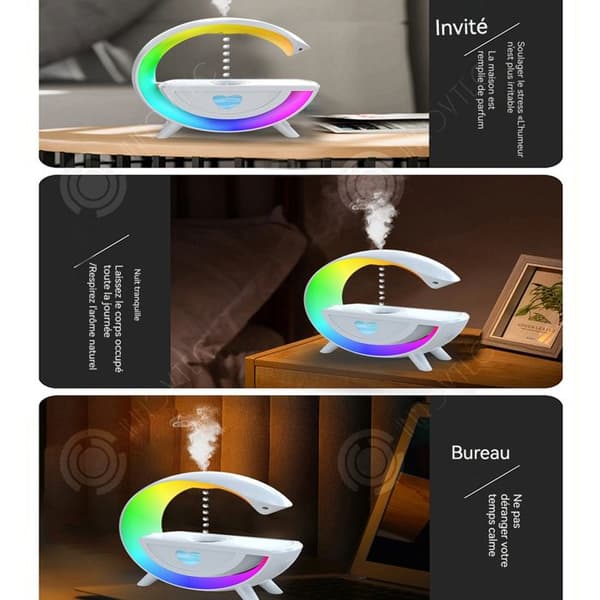 INN Luftfuktare 23,5x23,8x8cm 500ml 36db USB-laddning bluetooth 5,3 rund aromspridare bluetoo högtalarfunktion