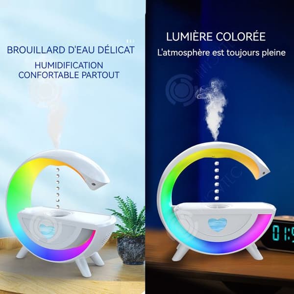 INN Luftfuktare 23,5x23,8x8cm 500ml 36db USB-laddning bluetooth 5,3 rund aromspridare bluetoo högtalarfunktion