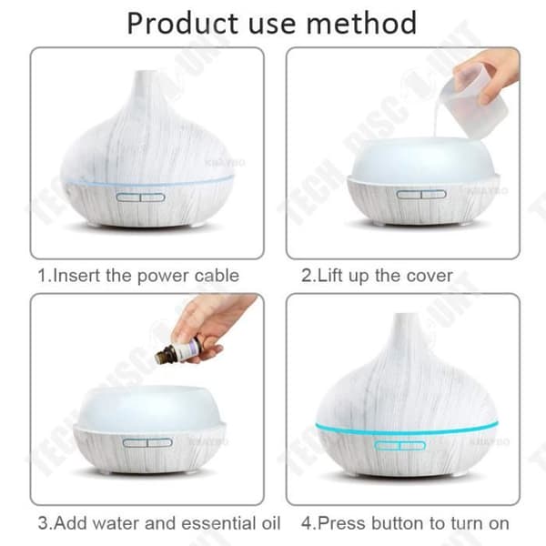 TD® Wood Grain Aroma Diffuser, Lågbrus, Ultraljud, Eterisk Oil Atomizer, Luftfuktare, 300ML