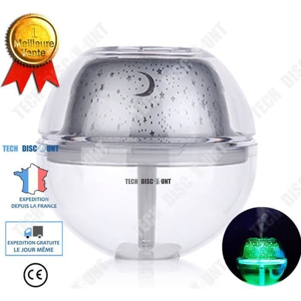 TD® Diffuser, Luftfuktare - Crystal Night Light Projector WT-A99 2W - 500 ml DC 5V - Tyst
