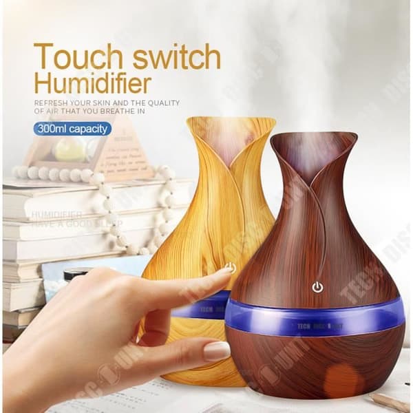 Mini luftfuktare Essential Oil Diffuser Cool Mist 300ML trä aromaterapi maskin 7 färger - 2 års garanti