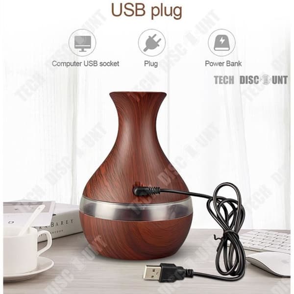 Mini luftfuktare Essential Oil Diffuser Cool Mist 300ML trä aromaterapi maskin 7 färger - 2 års garanti
