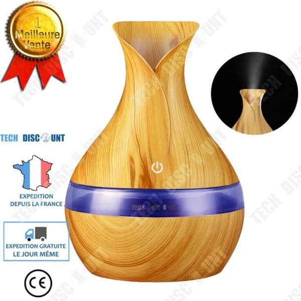 Mini luftfuktare Essential Oil Diffuser Cool Mist 300ML trä aromaterapi maskin 7 färger - 2 års garanti