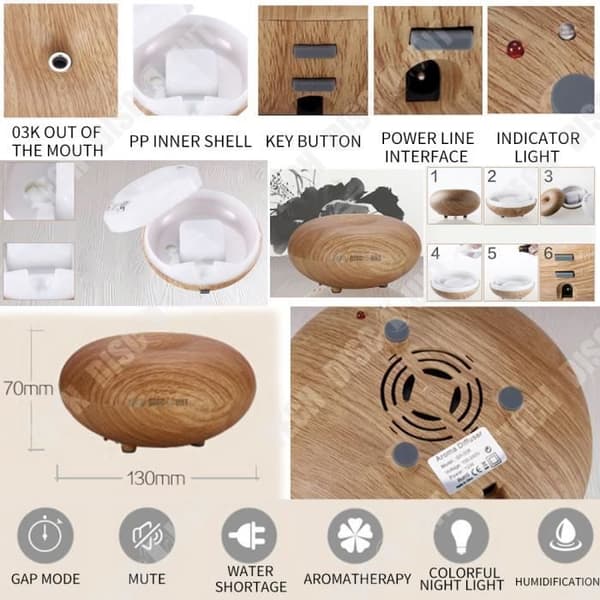 Woodgrain TD® luftfuktare 175ml Lätt att använda Kan användas som aromaterapidiffusor
