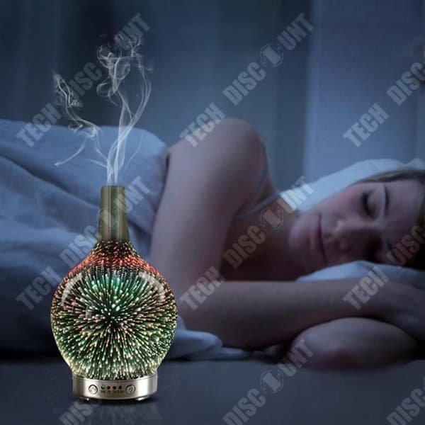 TD® Creative Humidifier 100ml Färgglad 3D Glas Aroma Diffuser LED Nattljus Eterisk Oil Diffuser Fireworks