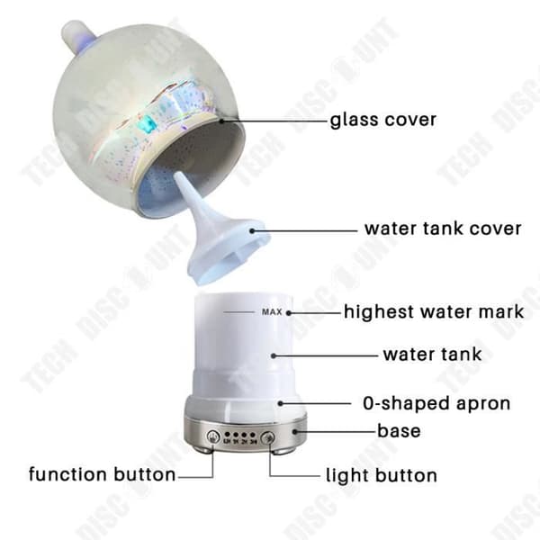 TD® Creative Humidifier 100ml Färgglad 3D Glas Aroma Diffuser LED Nattljus Eterisk Oil Diffuser Fireworks