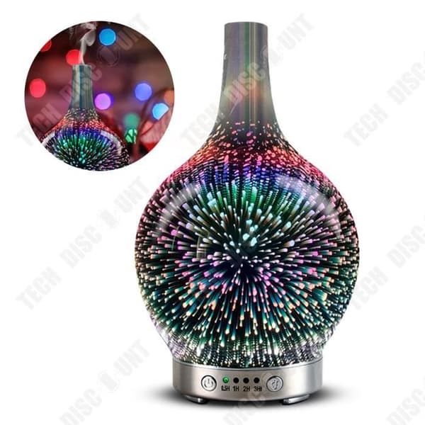 TD® Creative Humidifier 100ml Färgglad 3D Glas Aroma Diffuser LED Nattljus Eterisk Oil Diffuser Fireworks