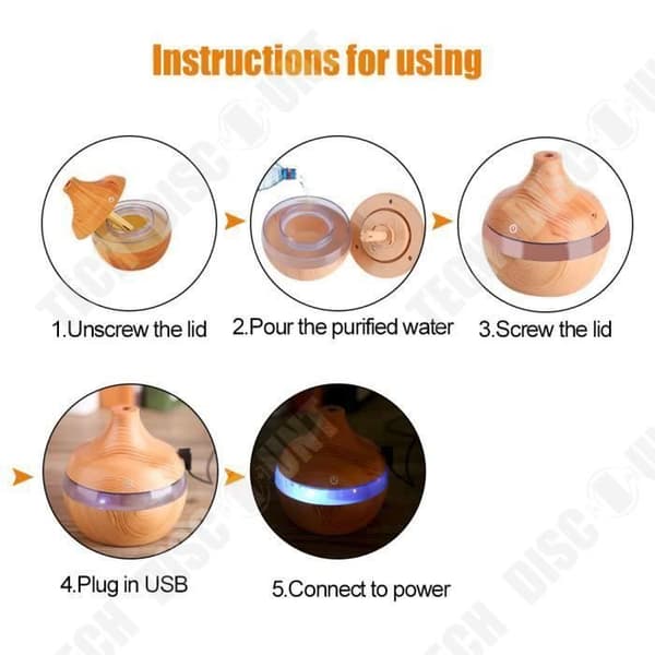 TD® USB Luftfuktare Renande oljespridare Träkorn Färgglad LED 300ml/aroma Diffuser eteriska oljor