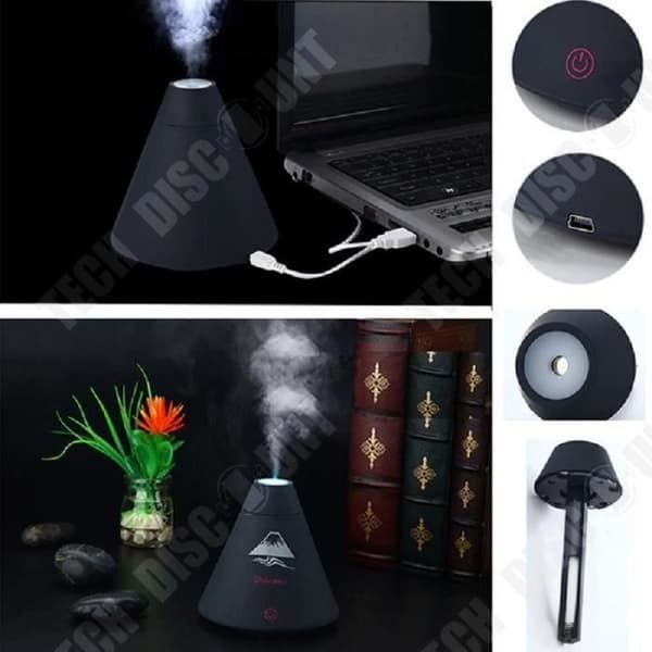TD® Mini Conical Ultrasonic Luftfuktare USB LED - Luftrenare - Luminous Aroma Diffuser Essential Oil Black Parfym
