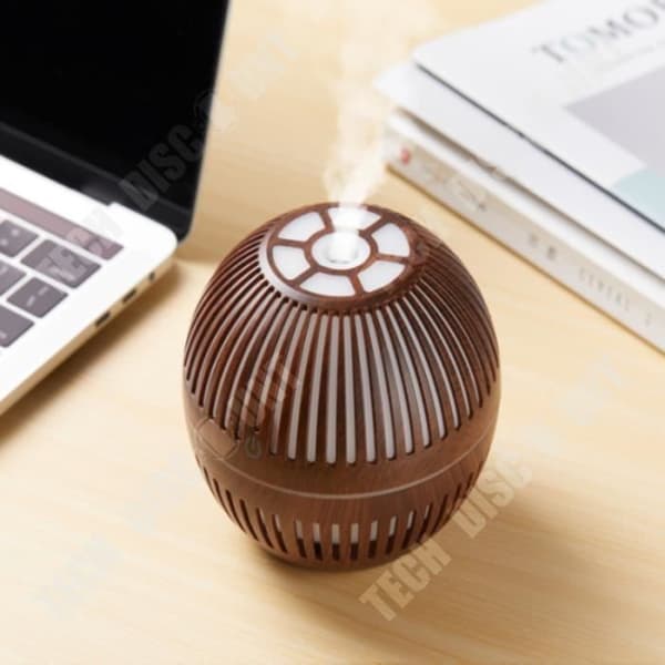 TD® Aroma Diffuser Luftfuktare Träkorn 5V Hollow Mini USB Mute Färgglad LED-ljus Atomizing Luftfuktare Diffuser