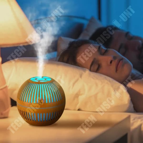 TD® Aroma Diffuser Luftfuktare Träkorn 5V Hollow Mini USB Mute Färgglad LED-ljus Atomizing Luftfuktare Diffuser