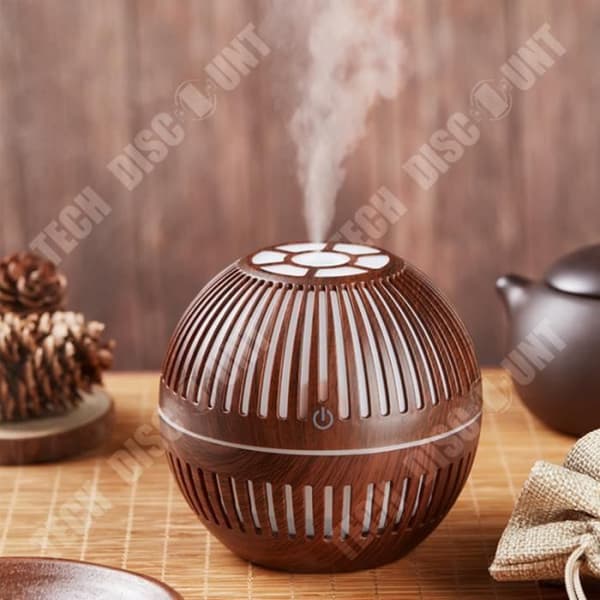 TD® Aroma Diffuser Luftfuktare Träkorn 5V Hollow Mini USB Mute Färgglad LED-ljus Atomizing Luftfuktare Diffuser