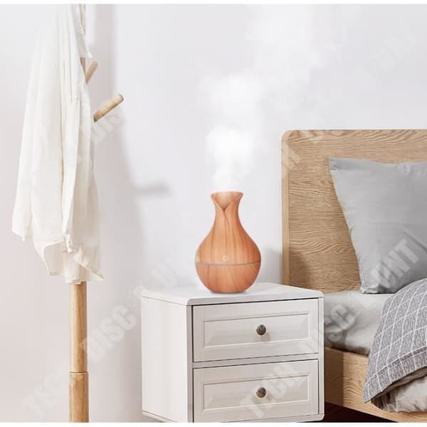 TD® Aroma Diffuser Small Wood Grain Vase USB Colorful Lamp Desktop Fuktare Djup Wood Grain Vase Humidificat