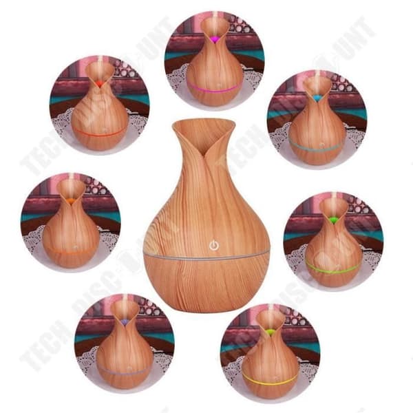 TD® Aroma Diffuser Small Wood Grain Vase USB Colorful Lamp Desktop Fuktare Djup Wood Grain Vase Humidificat