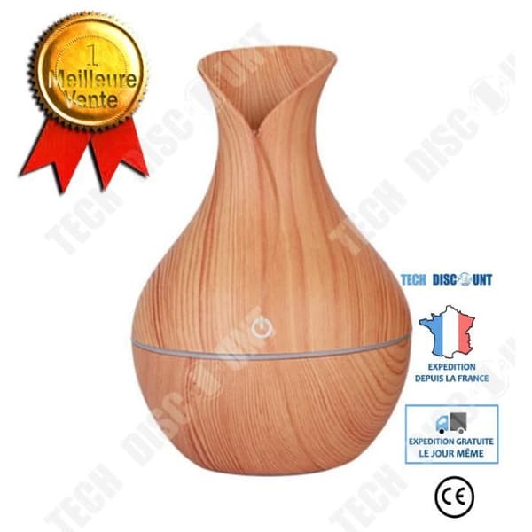 TD® Aroma Diffuser Small Wood Grain Vase USB Colorful Lamp Desktop Fuktare Djup Wood Grain Vase Humidificat