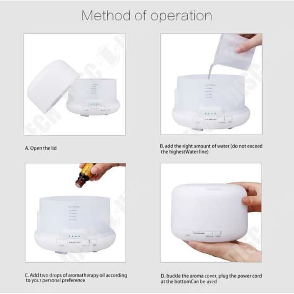TD® 500ml stor kapacitet hemmakontor luftrenare eterisk olja aromaterapi maskin färgglad belysning luftfuktare