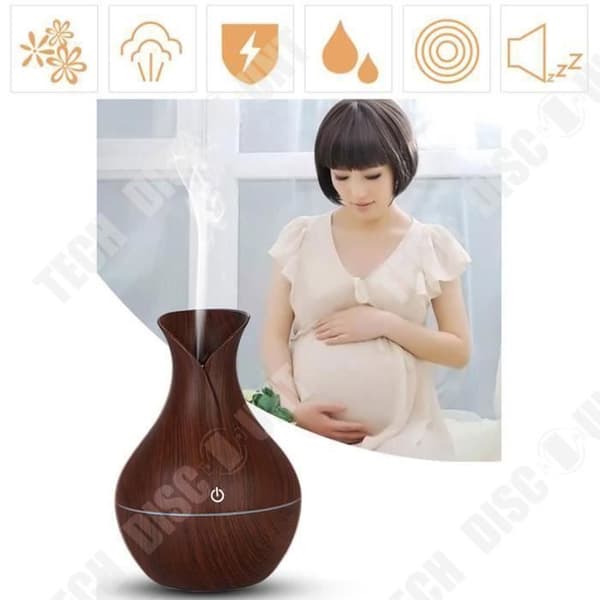 TD® Wood Grain Vase Luftfuktare, aromaterapimaskin, bilkontor och hem - luftspridare för eterisk olja