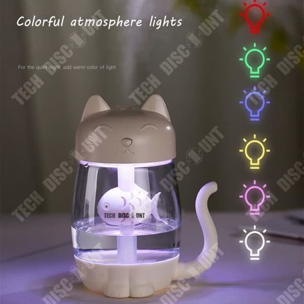 TD® Cute Pet Cat and Fish USB Luftfuktare Liten LED-fläkt Hem Nattlampa Kattunge Luftfuktare