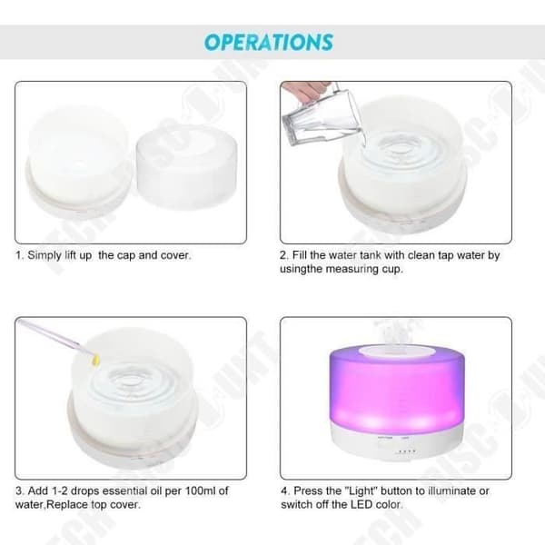 TD® Fjärrkontroll Luftfuktare Tyst Ultraljud Aroma Diffuser Aroma Diffuser Luftfuktare 500ML Befuktning