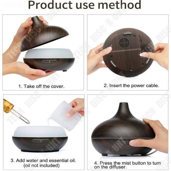 TD® Wood Grain Aroma Diffuser 300ML Hemma Sovrum Luftrening Färgglad Tyst Luftfuktare Luftrenare