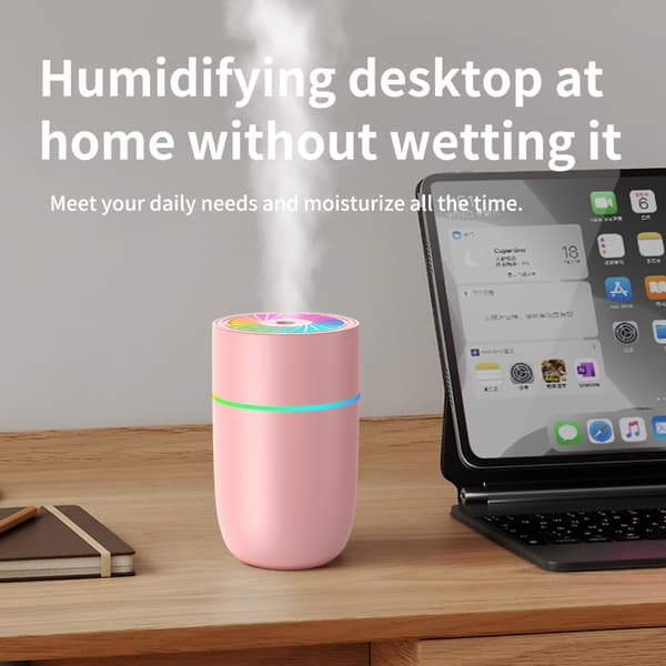 INF WT-009 Auton Ilmankostutin: USB Mini Hiljainen Värikäs Valo Vaaleanpunainen