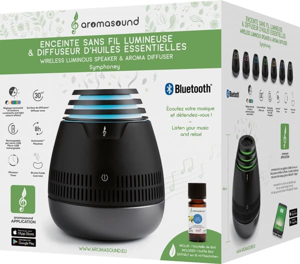 AROMASOUND SYMPHONY Langaton kaiutin eteeristen öljyjen diffuusorilla