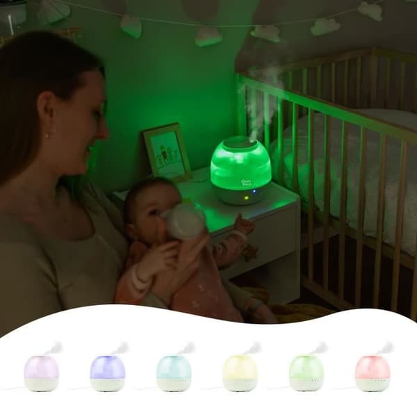 Badabulle-kuplailmankostutin - Varmistaa hyvän kosteustason - Integroitu yövalo - 360° suutin - Jopa 16 tunnin akunkesto (2L)