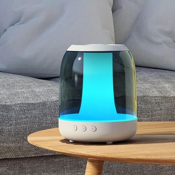 Luftfugter og æterisk olie diffuser, integreret højttaler, stor kapacitet på 3 liter (101,44 oz),Hvid