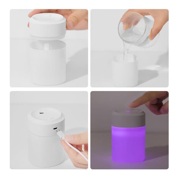 OBOSOE Mini USB luftfugter Stille luftfugter til desktop og bil med 7-farve LED-lys