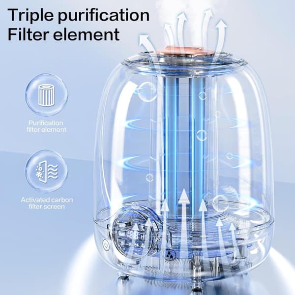 OBOSOE Tyst Luftfuktare 3L, 30H, Dubbla Munstycken, LED, Smart Timer, Automatisk Avstängning
