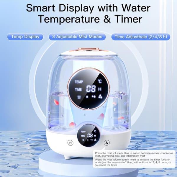 OBOSOE Luftfuktare 3L med tyst dimma – Smart timer, dubbla munstycken, LED-ljus – Perfekt för sovrum och barnrum