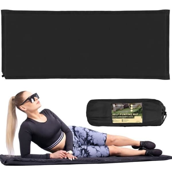 Självuppblåsande madrass - SPRINGOS - 50 x 180 cm - Svart - Camping - Bärväska ingår