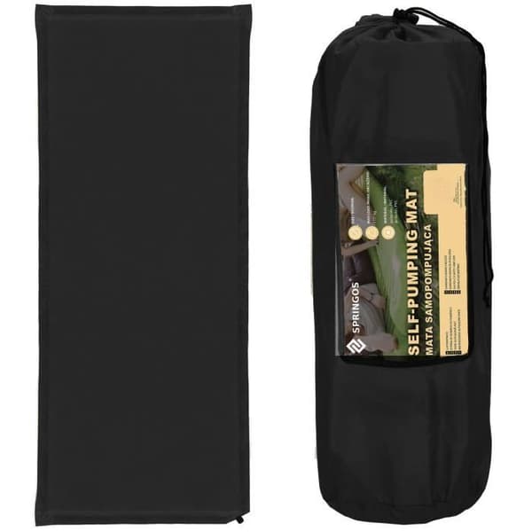 Självuppblåsande madrass - SPRINGOS - 50 x 180 cm - Svart - Camping - Bärväska ingår