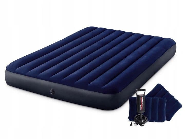 INTEX luftmadrass blå - velour exteriör - 203x183x25 cm - inklusive handpump