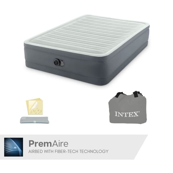 Luftmadras - Intex PremAire I - 2-Person - 152x203x46 cm (BxLxH) - Grå - Med indbygget motorpumpe
