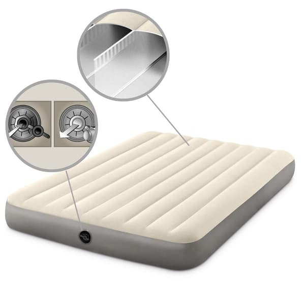 Intex Deluxe - Luftsäng - 2 personer - Med reparationsset och handpump - 203x152x25 cm - PVC - Beige