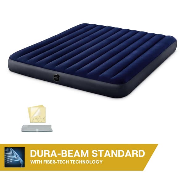 Intex Classic Dura-Beam - Airbed - 2 Personer - Kingsize - Med reparationssæt og håndpumpe - 203x183x25 cm - PVC - Blå