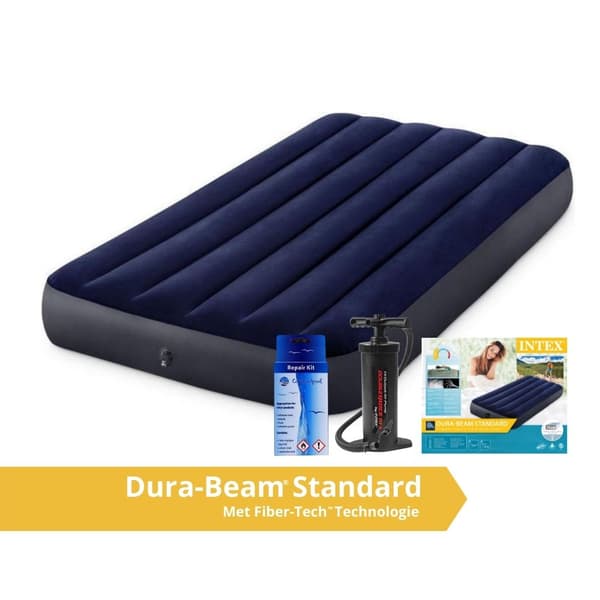 Intex Classic Dura-Beam - Airbed - 1 person - Med reparationssæt og håndpumpe - 191x99x25 cm - PVC - Blå