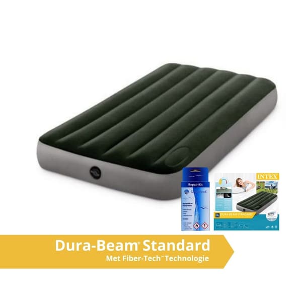 Intex Downy - Airbed - 1 person - Inklusiv indbygget fodpumpe og reparationssæt - 191x99x25 cm - PVC - Grøn