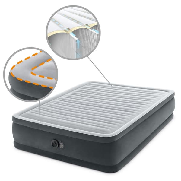 Intex Comfort Plush Elevated - Airbed - 2 Personer - Inklusiv indbygget motorpumpe og reparationssæt - 203x152x46 cm - PVC - Lysegrå
