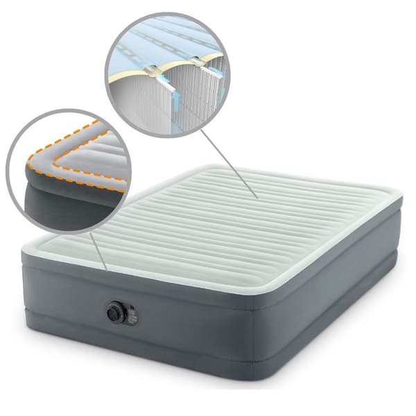 Intex PremAire I - Airbed - Dobbeltseng - Inklusiv indbygget elektrisk pumpe, bæretaske og reparationssæt - 191x137x46 cm - PVC - Grå