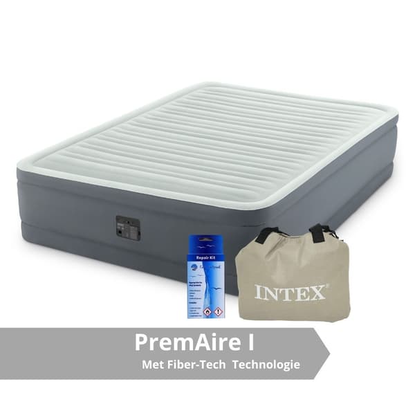 Intex PremAire I - Ilmasänky - 2 hengelle - Sisältää sisäänrakennetun pumpun, kantolaukun ja korjaussarjan - 203x152x46 cm - PVC - Harmaa