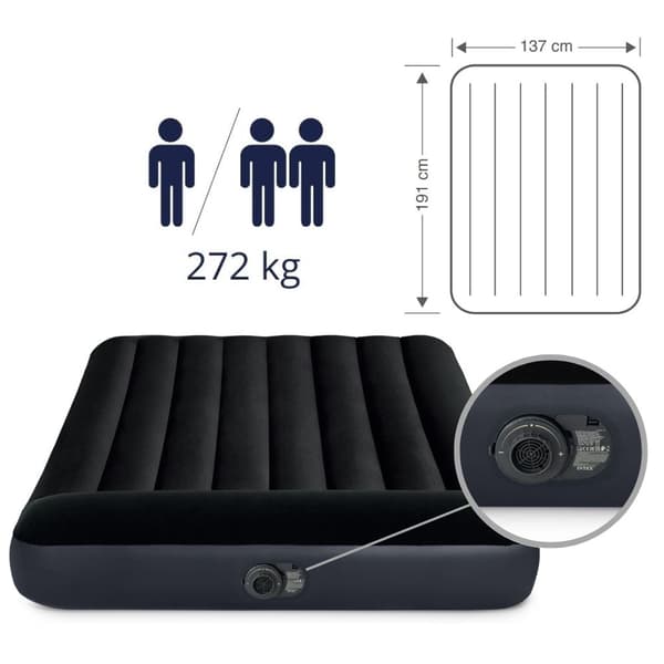 Intex Pudestøtte Classic - Airbed - Dobbeltseng - Inklusiv indbygget motorpumpe og reparationssæt - 191x137x25 PVC - Mørkeblå
