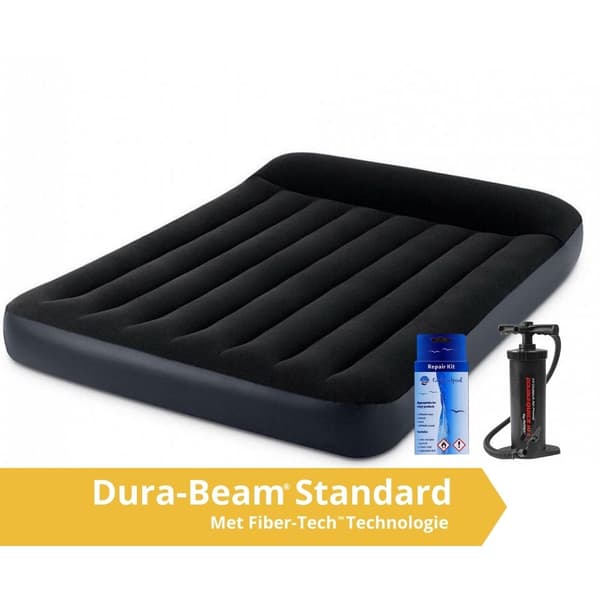 Intex Pudestøtte Classic - Airbed - Dobbeltseng - Inklusiv indbygget motorpumpe og reparationssæt - 191x137x25 PVC - Mørkeblå
