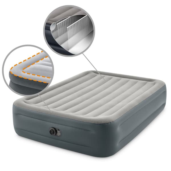 Intex Essential Rest - Airbed - 2 Personer - Inklusiv indbygget elektrisk pumpe, bæretaske og reparationssæt - 203x152x46 cm - PVC - Lysegrå