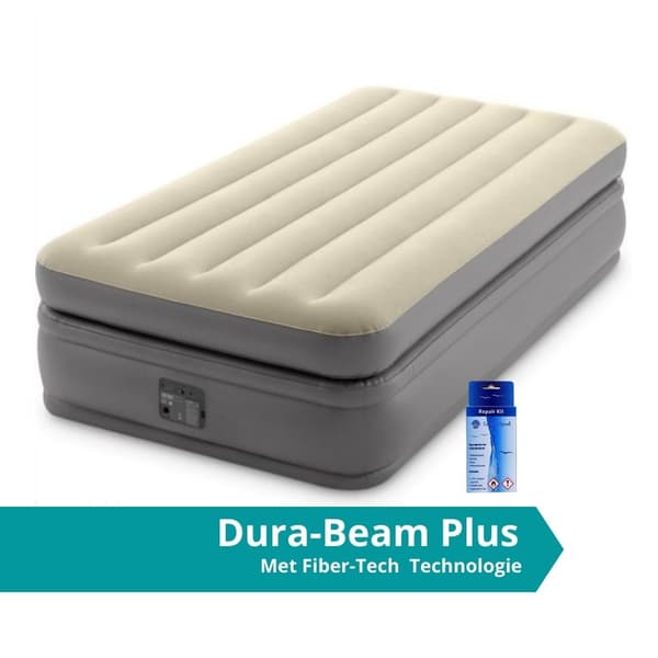 Intex Prime Comfort - Airbed - 1 person - Inklusiv indbygget elektrisk pumpe og reparationssæt - 191x99x51 cm - PVC - Grå