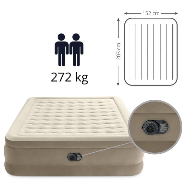 Intex Ultra Plush - Ilmasänky - 2 hengelle - Sisältää sisäänrakennetun moottoripumpun ja korjaussarjan - 203x152x46 cm - PVC - Beige