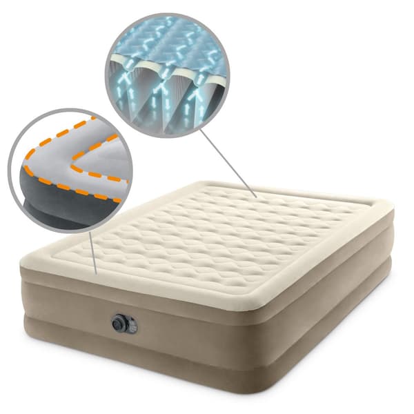 Intex Ultra Plush - Ilmasänky - 2 hengelle - Sisältää sisäänrakennetun moottoripumpun ja korjaussarjan - 203x152x46 cm - PVC - Beige