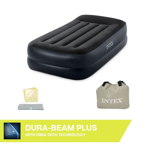 Luftmadras - Intex pudestøtte hævet - 1-person - 99x191x42 cm (BxLxH) - Sort - Med indbygget motorpumpe
